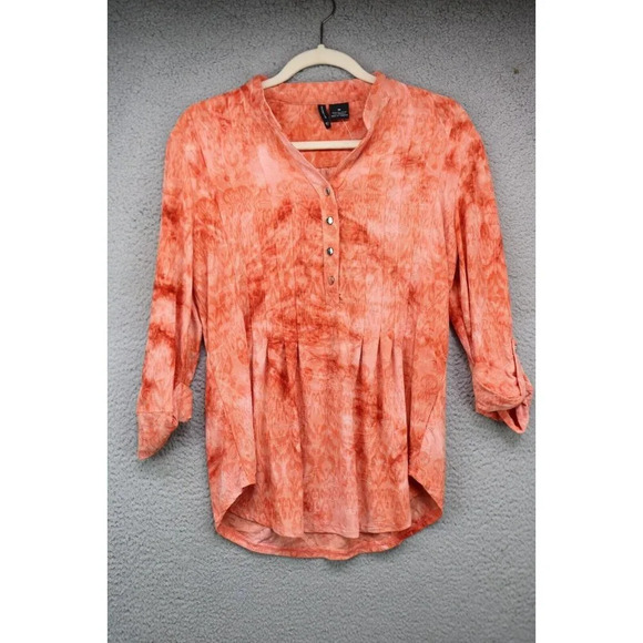 New Directions 3/4 Roll-tabbed Sleeves Silky Button-Up Top-Medium-New w/Tags - Picture 1 of 12